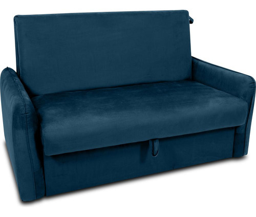 Sofá Cama Para Sala De Estar Zaia Com Baú Veludo Matrix Cor Azul