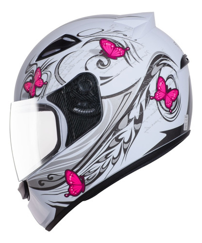 Capacete Ebf Feminino Fechado New Spark Borboleta Cor Branco Tamanho do capacete 60