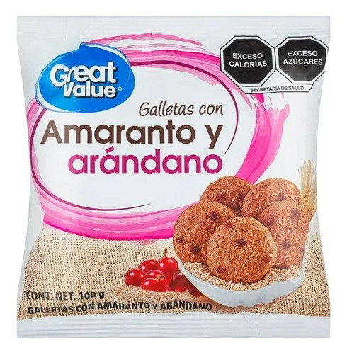 18 Pzas Great Value Galletas Con Amaranto Y Arándano 100 G
