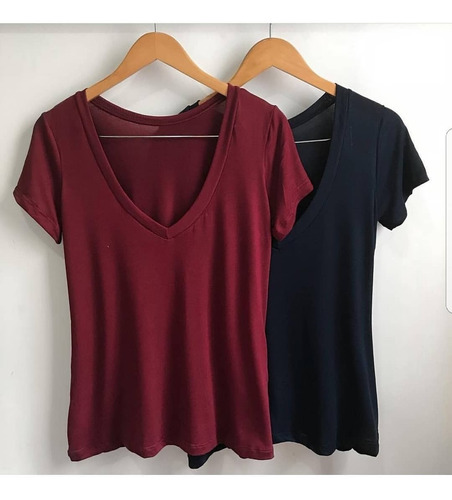 Blusa Básica Feminina Decote V Manga Curta