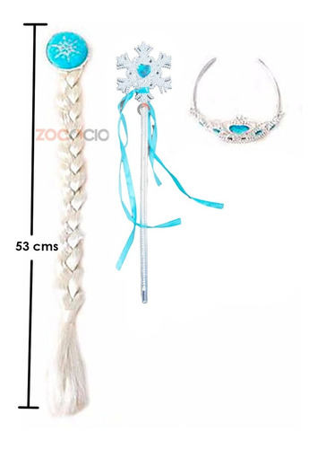 Kit Disfraz Frozen Elsa 3 Accesorios Trenza, Varita Y Corona