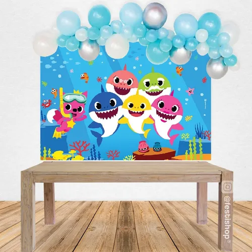 Fondo De Tela Baby Shark, Bebe Tiburón - Decoración Candy Fondo De Tela Baby Shark, Bebe Tiburón - Decoración Candy