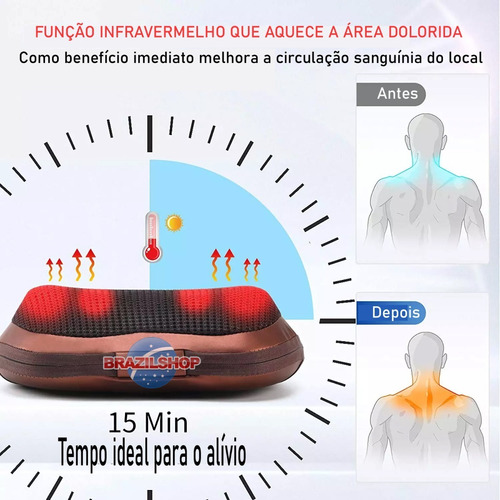 Imagem 3 de 6 de Almofada Massageadora Shiatsu Hérnia Cervical Pescoço Lombar
