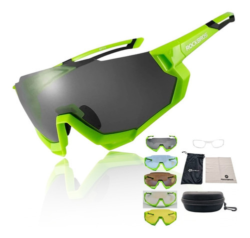 Gafas de ciclismo Rockbross Rb-SP176, polarizadas, deportivas, 5 lentes, color verde