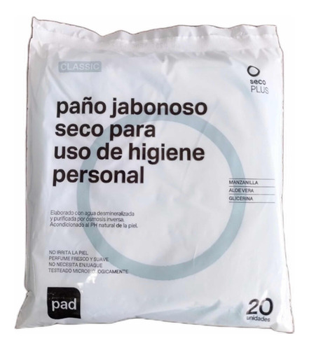 Paño Jabonoso Seco Hipoalergenico Pad Classic Pack X  100 Un