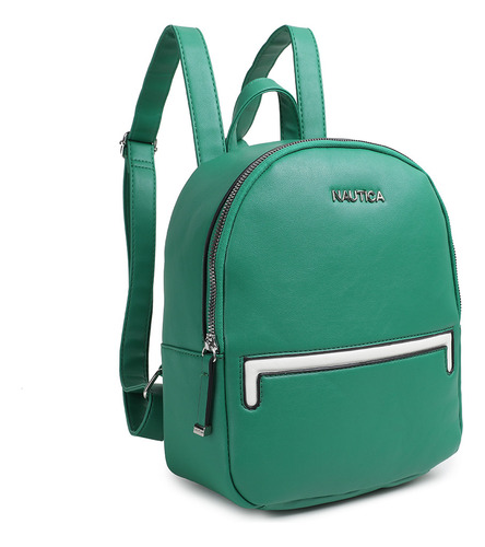 Bolsa Nautica Tipo Backpack Interior Amplio Acabado De Los Herrajes Níquel Color Verde Correa De Hombro Al Tono De La Bolsa Diseño De La Tela Liso