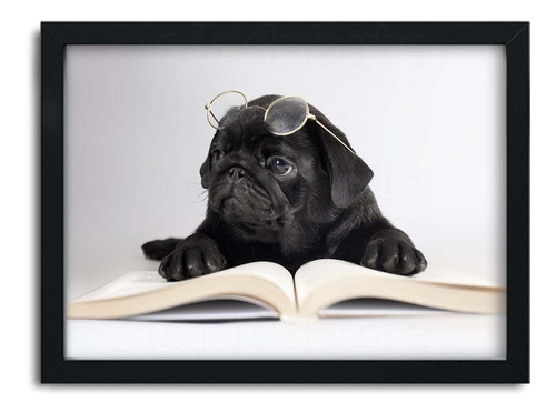 Quadro Decorativo Cachorro Pug Preto Cute Cód: 197