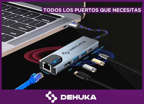 Imagen 5 de 7 de Adaptador Usb C A Hdmi Rj45 Usb 3.0 Usb C Dehuka Compatible Con Macbook Air Pro