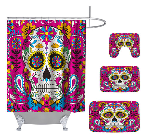 Theblackspot Sugar Skull - Juego De Cortinas De Ducha De Hal