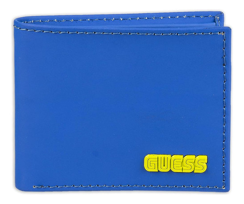 Guess Cartera Plegable Delgada De Cuero Para Hombres, Azul S