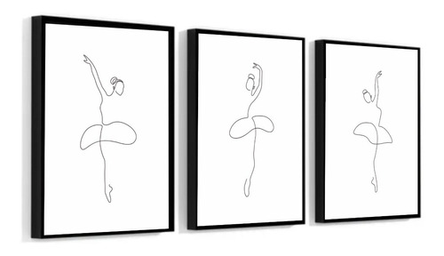 3 Quadros Decorativos Sala Studio Arte Linha Bailarina Dança