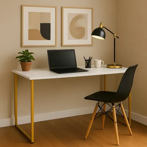 Escrivaninha Industrial 110cm  Mesa Estudo Aparador Pés Aço