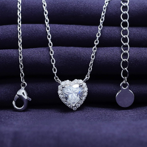 Collar De Corazón Chapado En Oro Blanco De 18 K | Collar Con