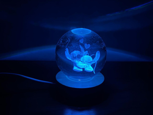 Luz De Noche Esfera De Cristal 3d Led Usb Escritorio 6cm Madera Stitch 3 Luz Multicolor Sin Control