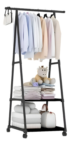 Perchero Organizador Rack De Ropa, Closet Zapatero Cn Ruedas Color Negro