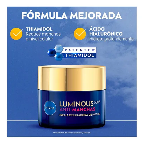 NIVEA Rutina Facial Luminous 630° Antimanchas con Ácido Hialurónico (4 Piezas) Suero, Fluido con Protector Solar FPS50, Contorno de Ojos Anti-Ojeras y Crema de Noche. Unifica el tono de tu piel