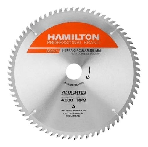 Disco Ingletadora Madera 72 Dientes 254mm 10 Hamilton Ss2572