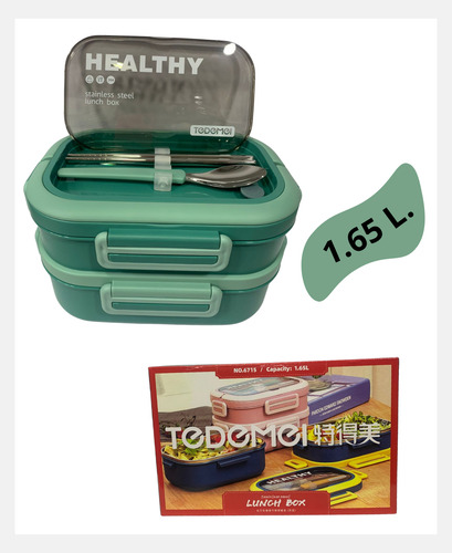 Lunchera Termica Contenedor Hermetico 3 Niveles C/ Cubiertos Verde Verde Claro