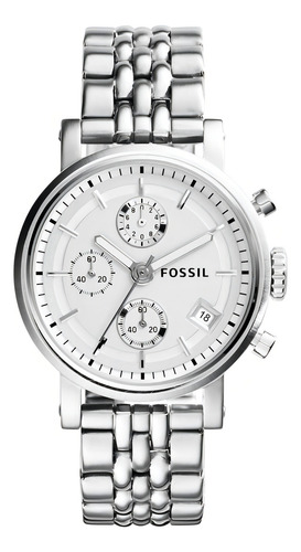 Reloj Fossil Es2198 Malla Plateado Bisel Plateado Fondo Blanco