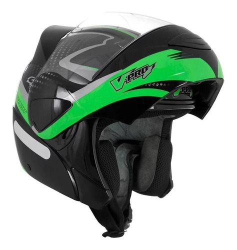 Capacete para moto  escamoteável Pro Tork V-Pro  Jet 2  preto e verde jet 2 tamanho 62 