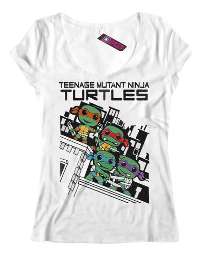 Remera Mujer Tortugas Ninja Efecto Bordado T779 Dtg Premium