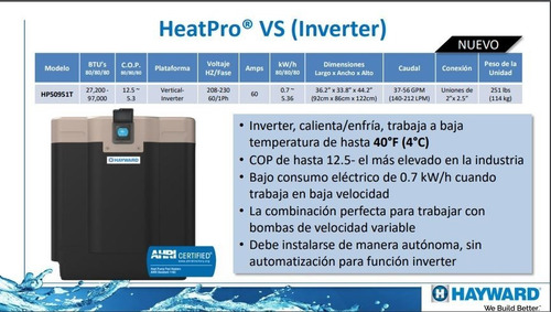 Bomba De Calor Para Alberca Hayward 95,000 Btus Inverter
