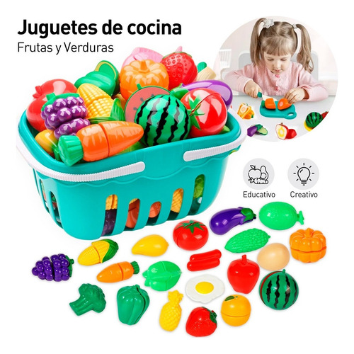 Set Juguetes Para Niños Cocina Cortar Frutas Verduras 30 Pzs