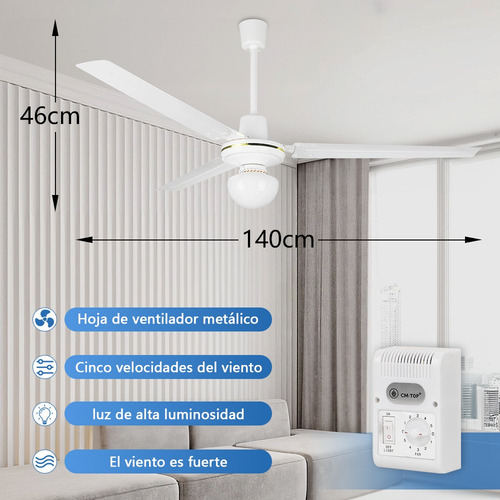 Ventilador Techo Aspas Metal Blanco 55'' 65w 5 Velocidades 1.4 M 60hz Blanco Blanco Metal 3