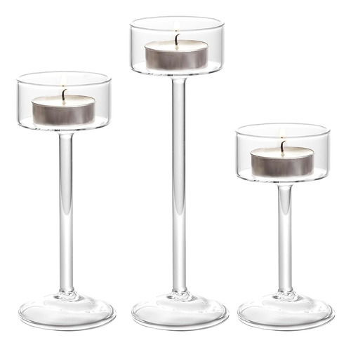 Glass Candle Holder For Tea Light, 3pcs Clear Hurricane Cand