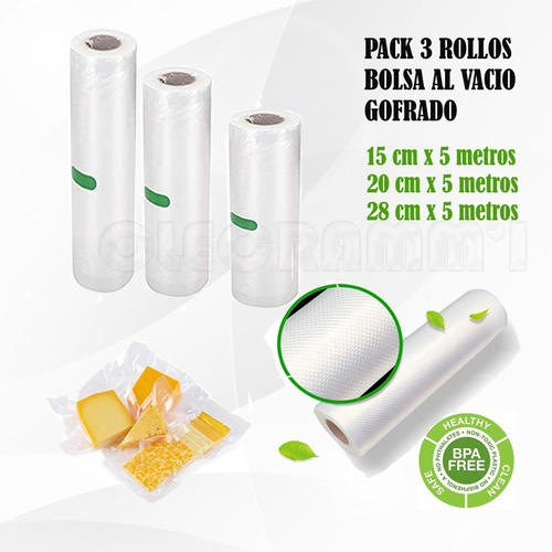 Pack 3 Rollo Gofrado Bolsa Envasado Al Vacio  