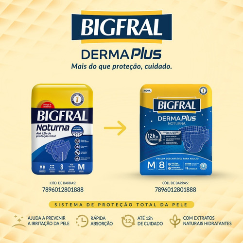 Imagem 4 de 6 de Kit Fralda Bigfral Derma Plus Noturna Tamanho M - 64 Un