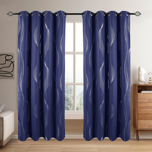 Cortina Opaca Para Ventana Decorativa, 132 X 214 Cm, 2 Unida Color Azul Marino