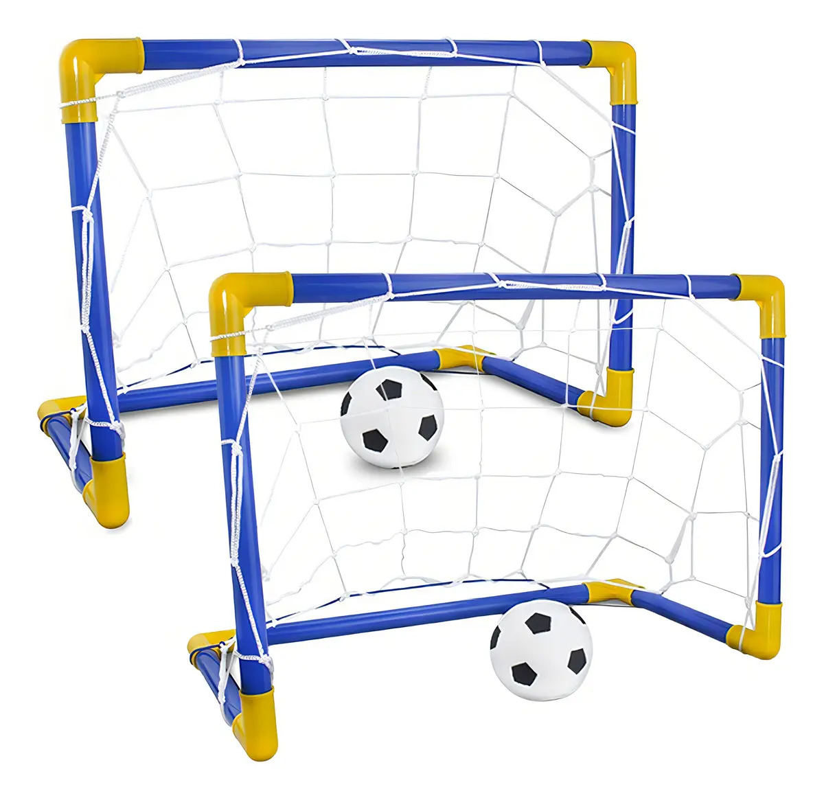Kit Com 2 Mini Gols de Futebol para Crianças Com Redes e Bolas