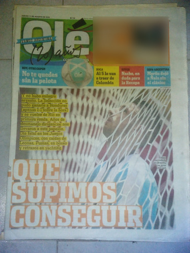 Diario Ole 11 Agosto 2016 Argentina 1 Honduras 1 Messi Barsa