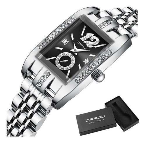 Relojes De Acero Inoxidable De Lujo Crrju Square Diamond Color Del Fondo Silver Black