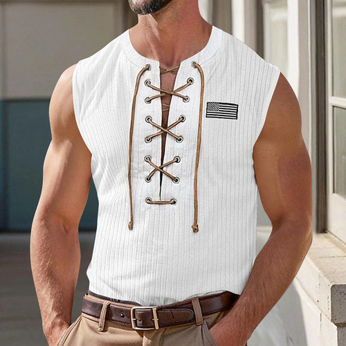 Chaleco A La Moda Para Hombre Con Cuello En V Estampado Con