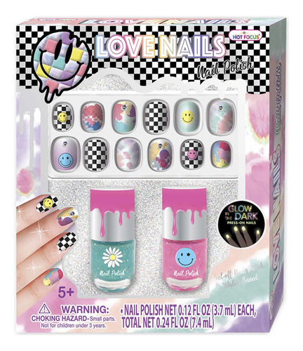 Kit Manicura Niñas 2 Esmaltes Perfumados Y 12 Uñas Glow Dark