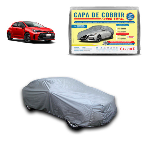 Capa Cobrir Carro Impermeável Cinza Gofrada Forro Total M Carrhel Sol Chuva Proteção UV