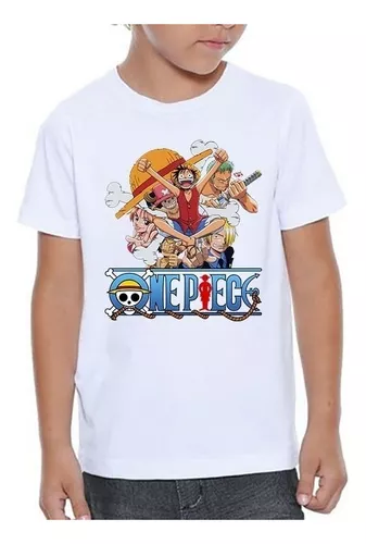 Camiseta infantil estampa personagens branca, One Piece