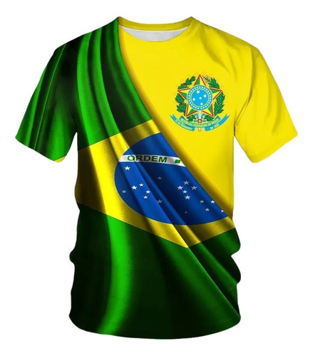 Camiseta Deportiva De Manga Corta 3d Con Bandera Brasileña