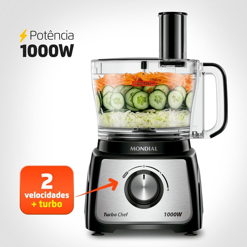 Multiprocesador Turbo Chef 9 en 1, 1000 W, MPN-01-BF, Mondial Color Black, 110 V