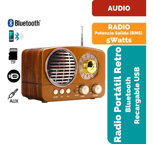 Radio Bluetooth Portátil Retro Recargable Usb Vintage