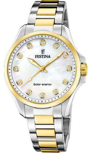 Reloj Festina Mujer Acero Solar Energy F20655.1 Color de la malla Bicolor Color del bisel Dorado Color del fondo Nácar