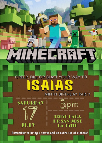 30 Tarjetas Cumpleaños Invitaciones Bluey Among As Minecraft