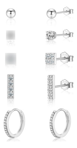 Aretes De Plata Esterlina Para Mujeres Y Hombres, 5 Pares De