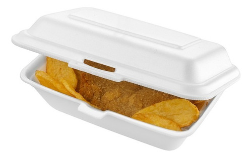 Estuche Térmico Telgopor Rectangular Con Tapa Bisagra X 100 Blanco