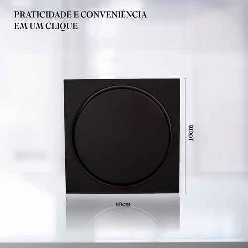 Ralo Click Preto Inox 9,5x9,5 Para Banheiro Moderno