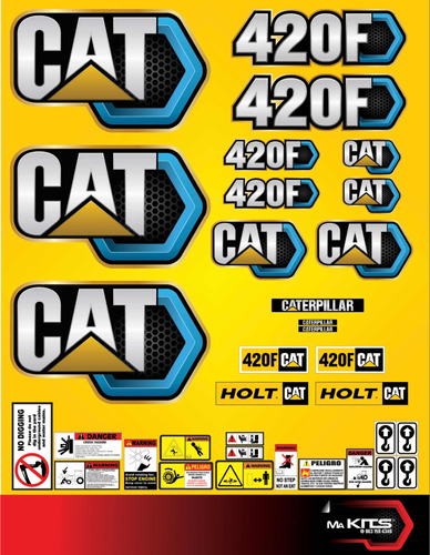 Calcomanías Para Maquinaria 420f Retroexcavadora Cat Azules