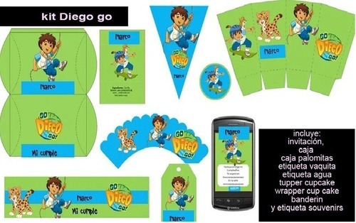 Kit Imprimible Candy Bar Diego Go Editable