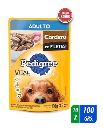 Alimento Para Perro Pedigree Adulto Cordero 10 Paq. 100 Gr